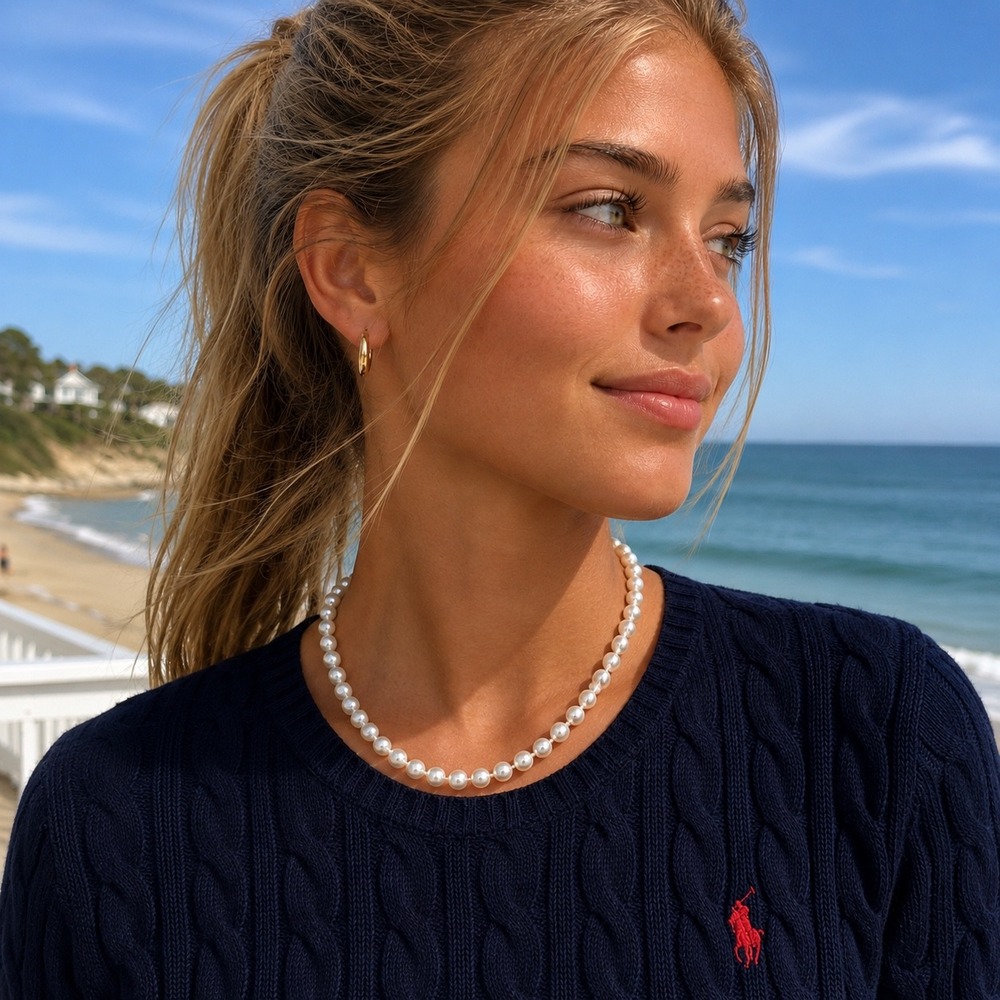 Classic Faux Pearl‎ Strand Necklace White Beaded Choker Princess Length